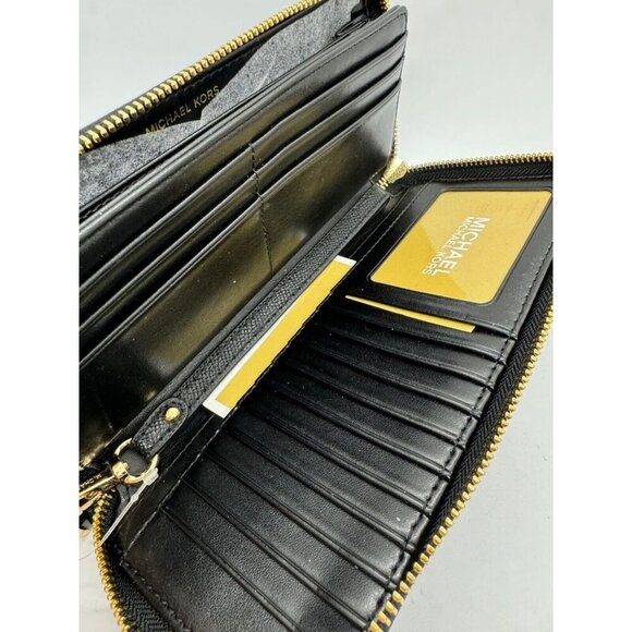 MICHAEL KORS Jet Set zip around continental leather large wallet wristlet -BLACK - Picture 8 of 9